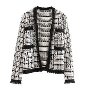 Zara Black and White Tweed Knit Jacket